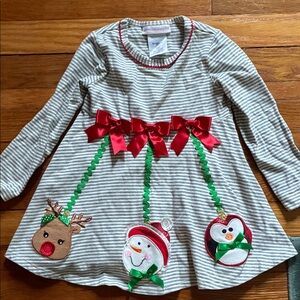 Bonnie Jean Gray Striped Dress with Red Accents